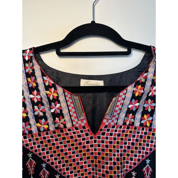 Black Aztec Longsleeve Mumu Midi Dress One Size - Picture 6 of 8